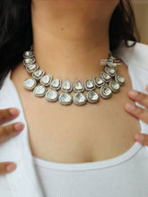 Load image into Gallery viewer, Kareena kapoor inspired Designer Statement Uncut Polki Kundan Cz Silver Foiled Necklace set

