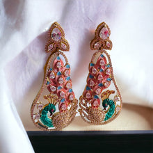 Load image into Gallery viewer, American diamond Peacock Peach Multicolor Shaded Jhumka Cz Earrings

