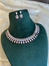 Load image into Gallery viewer, Premium Mint Pink American Diamond Rose Gold Finish necklace set
