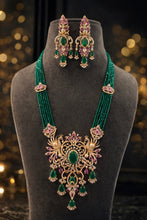 Load image into Gallery viewer, Solitaire Long Green Peacock Multicolor MM Necklace set
