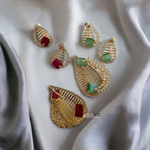Load image into Gallery viewer, American diamond Golden Dainty Tear Drop pendant set
