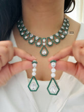 Load image into Gallery viewer, Green Nano Setting Solitaire American Diamond Premium necklace set
