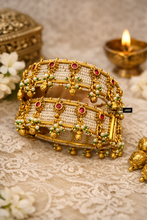 Load image into Gallery viewer, Pearl Rajwadi Gold Look Openable Bangle Kada
