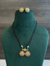 Load image into Gallery viewer, Double peacock Kemp stone Black beads Mangalsutra Necklace set
