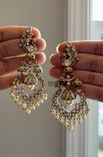 Load image into Gallery viewer, Gold plated White Tayani Premium long Peacock Showstopper Dangling Earrings
