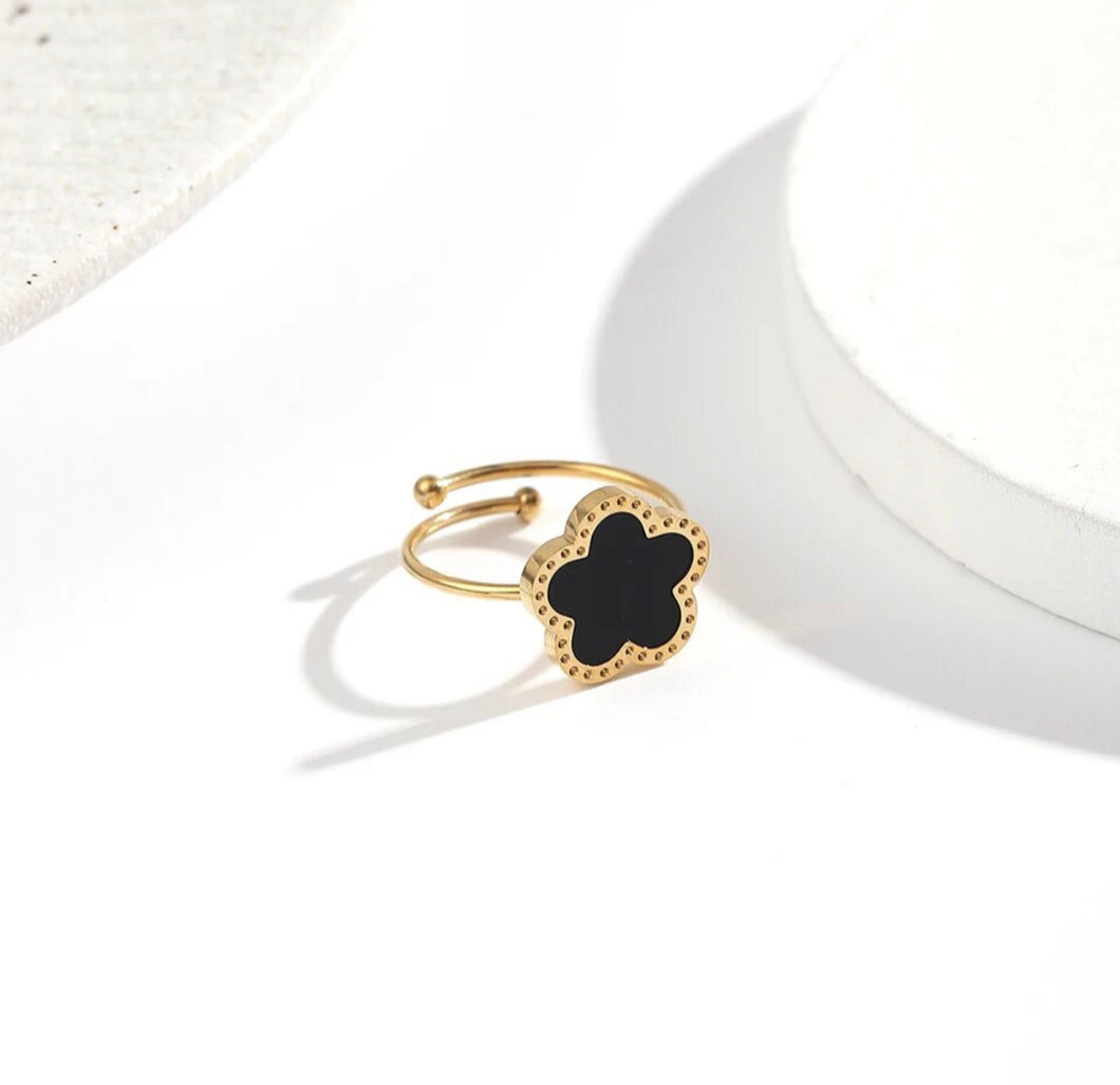 18k gold plated Clover Stainless Steel Adjustable Golden Ring