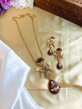 Load image into Gallery viewer, Inlay Gold plated moissanite Stone Long Pendant Necklace set

