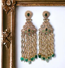 Load image into Gallery viewer, 22k gold plated Tayani statement Long Green Dangling tassel Gold plated Earrings
