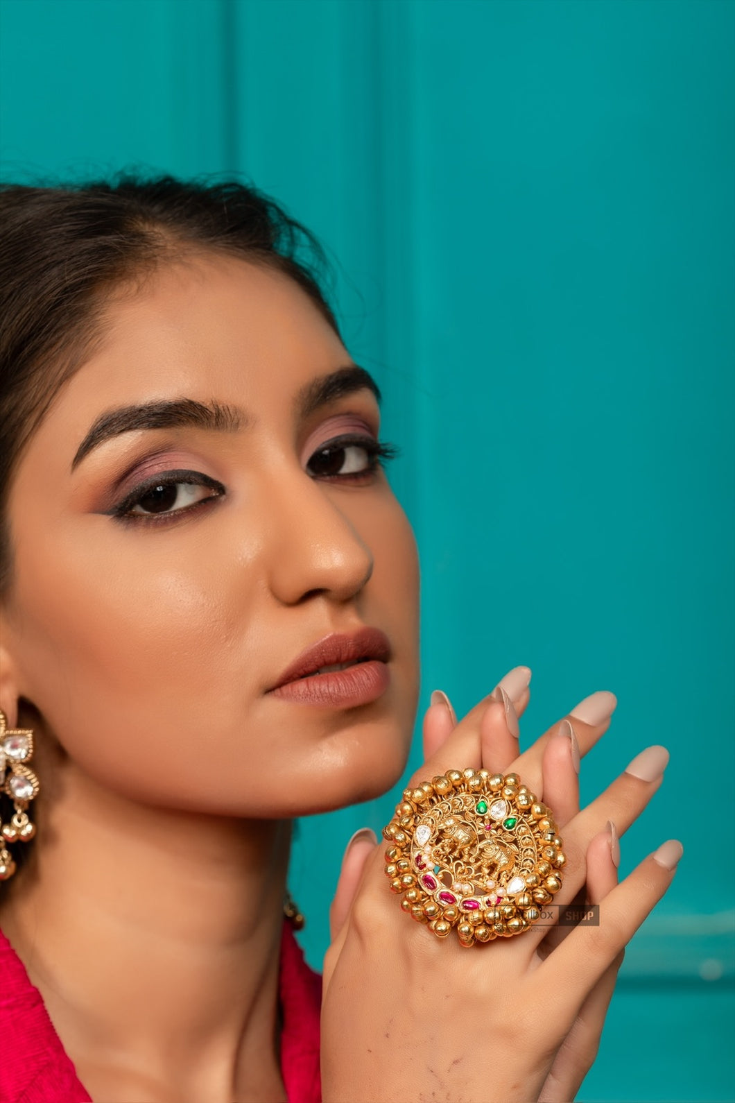 92.5 multicolor Ghungroo Elephant Kashmiri pachi kundan Adjustable Ring