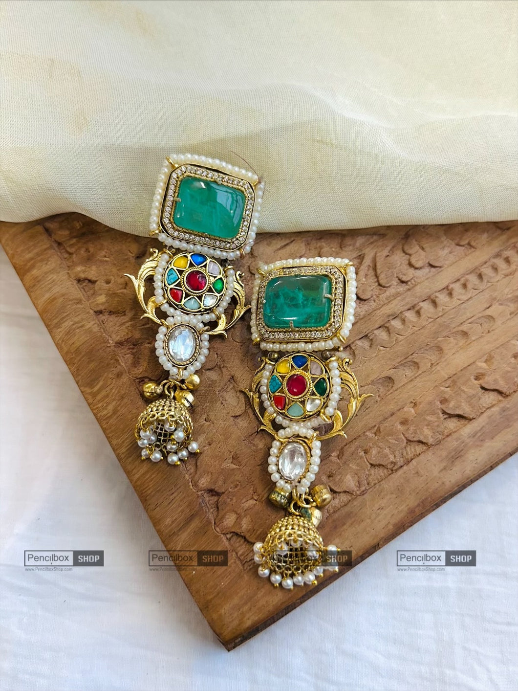 Mint Multicolor 92.5 pachi kundan earrings
