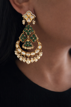 Load image into Gallery viewer, Green Premium Tayani 22k Gold Plated doublet Dangling Earrings
