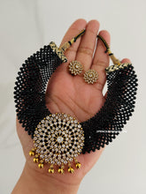 Load image into Gallery viewer, Vani Black Hydro Beads Cz Golden Big Pendant Necklace set
