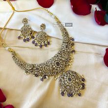 Load image into Gallery viewer, Golden Purple Peacock Kundan Polki Temple ethnic Necklace set
