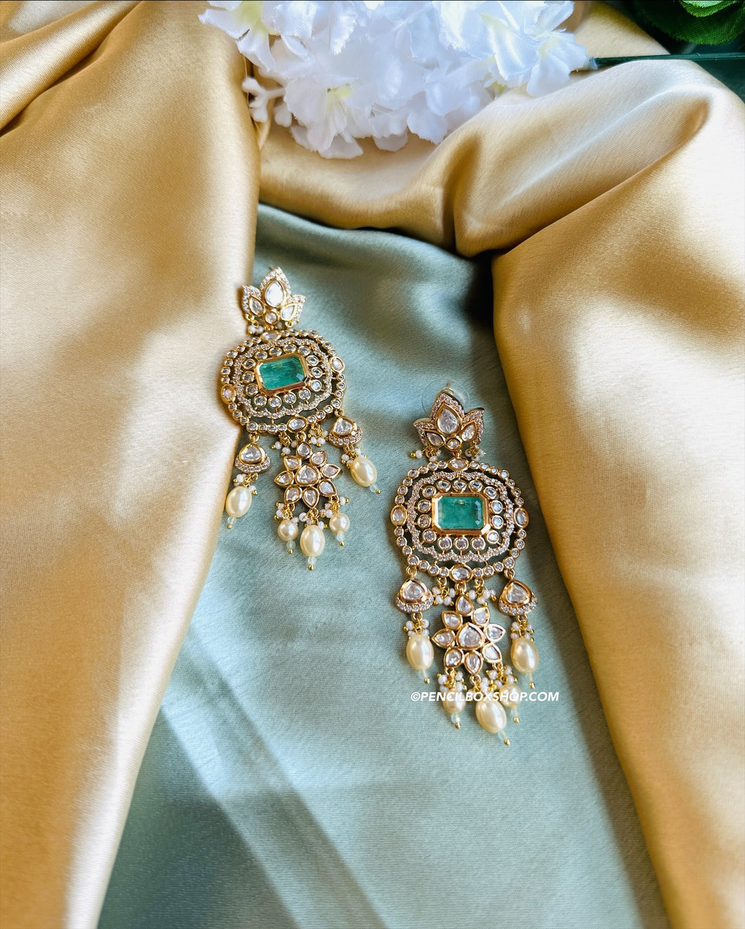 Tayani 22k gold plated Mint doublet Hanging earrings