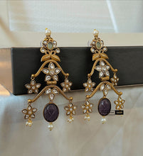 Load image into Gallery viewer, Amarpali Designer Brass Carved Stones Hanging Earrings

