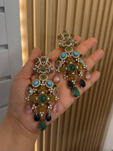 Load image into Gallery viewer, Stone Statement Designer Sabya inspired Stone Heritage Cz earrings
