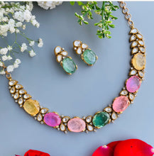 Load image into Gallery viewer, Premium Golden Doublet Pastel Multicolor Moissanite Necklace set
