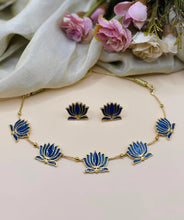 Load image into Gallery viewer, TRENDING enamel Meenakari Lotus Golden Necklace set
