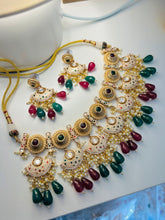 Load image into Gallery viewer, 22k gold plated Statement Ruby  Green Tayani Meenakari Necklace set
