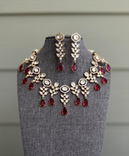 Load image into Gallery viewer, 22k gold plated Ruby dangling Statement Tayani Necklace set
