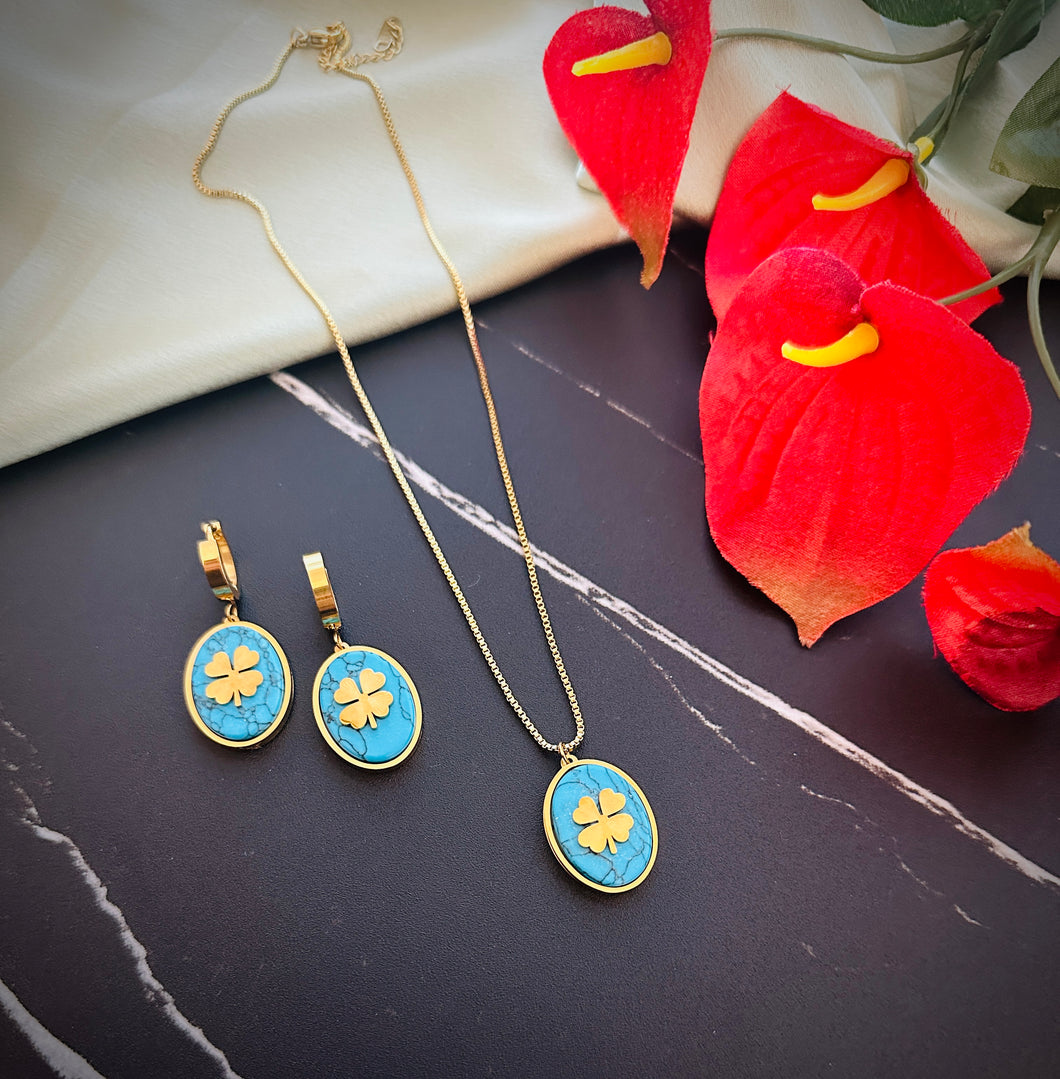 18k gold plated Stainless steel clover Pendant necklace set IDW