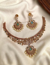 Load image into Gallery viewer, Multicolor Stone Peacock Sleek American diamond cz temple Necklace set
