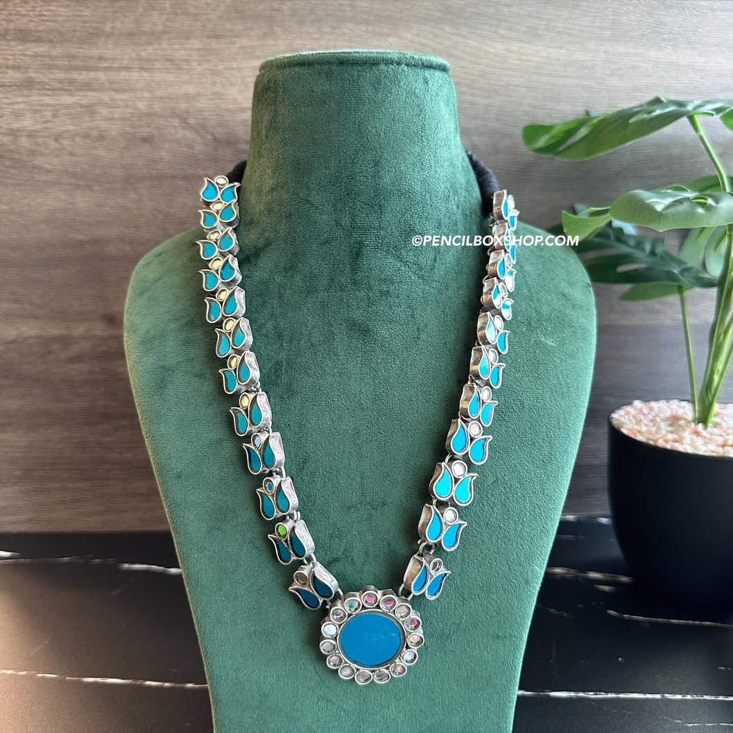 Blue Afghani Real Mirror  Navratri Necklace