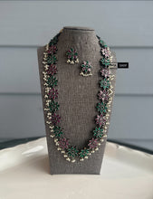 Load image into Gallery viewer, German Silver Premium Flower Stone Long Statement Necklace set
