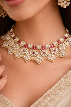 Load image into Gallery viewer, Peacock Sunheri Kundan Gold plated kundan Statement Necklace set Premium
