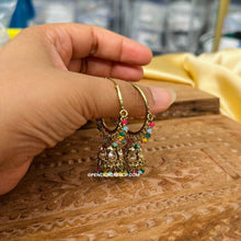 Load image into Gallery viewer, Multicolor Polki Small pearl jhumki Hoop earrings
