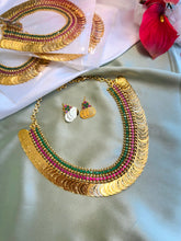 Load image into Gallery viewer, TRENDING Ruby Green Coin Golden Necklace set
