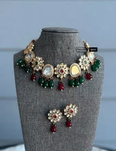 Load image into Gallery viewer, Ruby green Dainty Uncut Kundan American Diamond Necklace set
