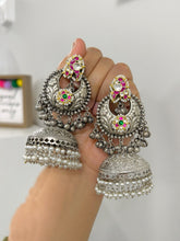 Load image into Gallery viewer, 92.5 multicolor Peacock pachi kundan Jhumka earrings
