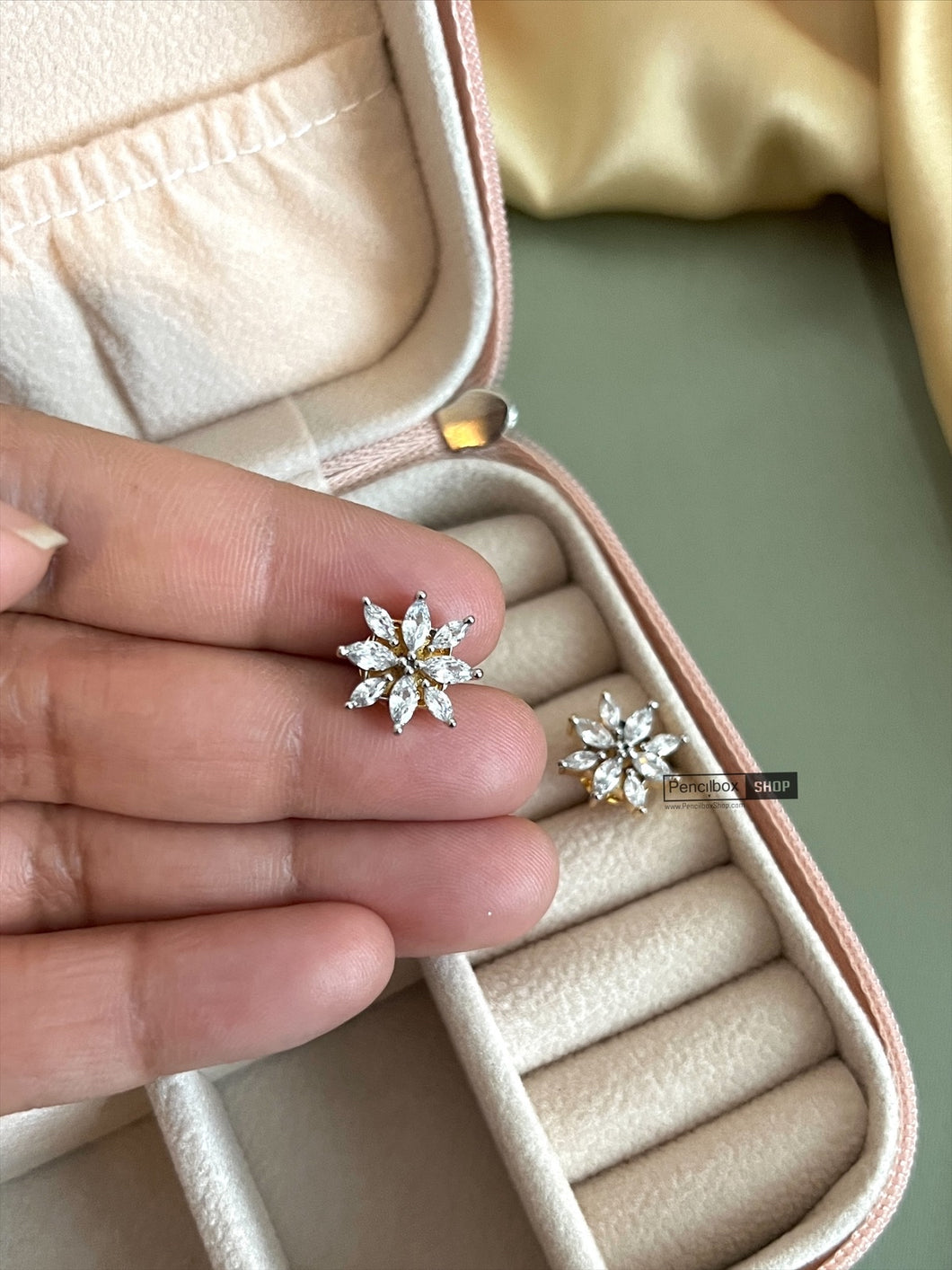 Small Dainty American diamond White Flower Stud Earrings