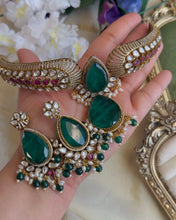 Load image into Gallery viewer, *PRE ORDER* Moissanite Ethnic Ruby green Statement Choker Kundan necklace set
