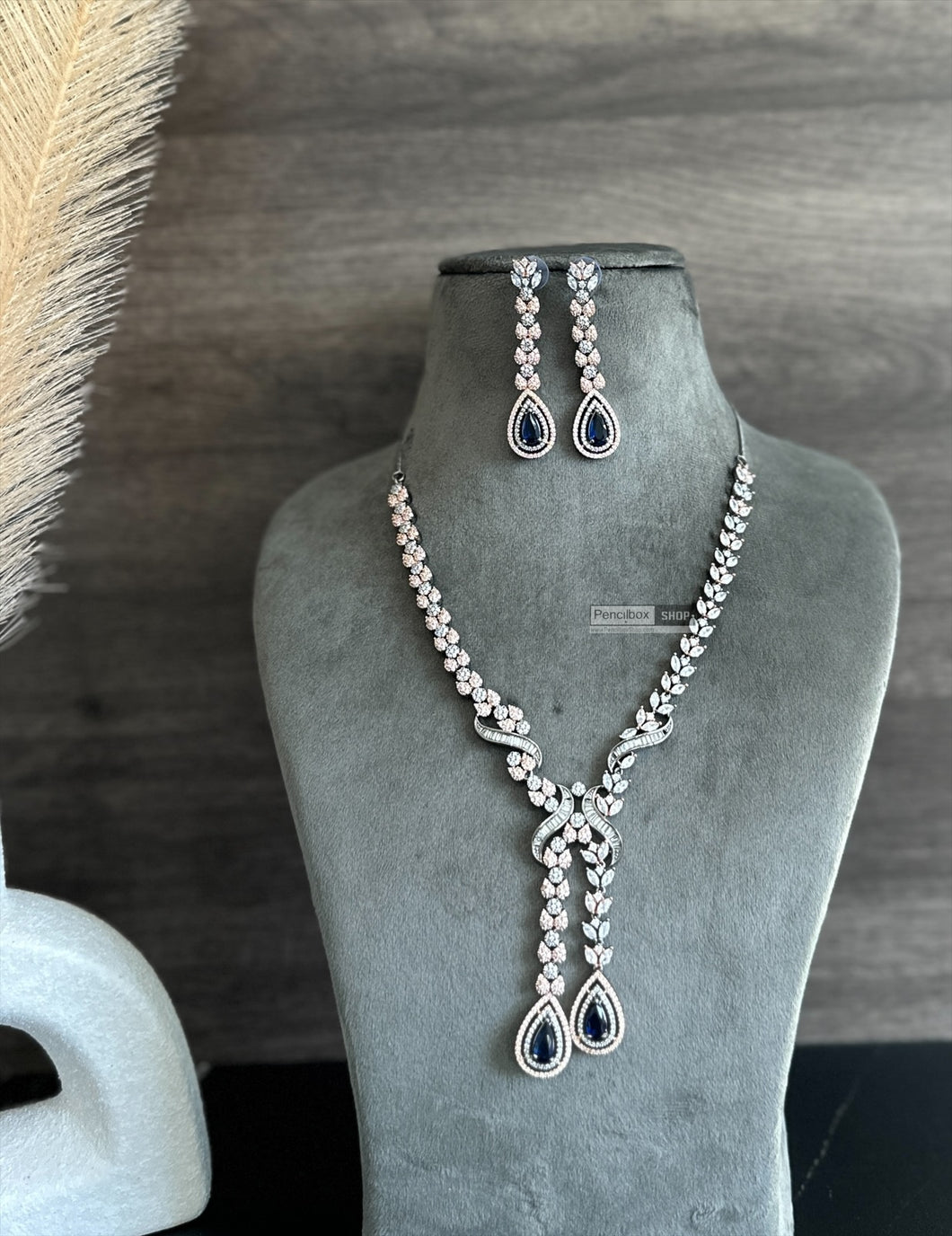Layered Royal Blue layered Victorian American Diamond designer Necklace set