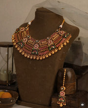 Load image into Gallery viewer, Heritage Rajwadi Green Ruby Elephant Pearl Designer Statement Necklace set
