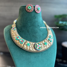 Load image into Gallery viewer, Golden antique German silver Pachi Fusion Multicolor Necklace set
