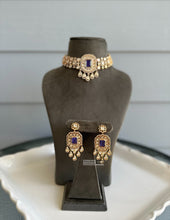 Load image into Gallery viewer, Purple Doublet tayani 22k gold plated Premium choker necklace set
