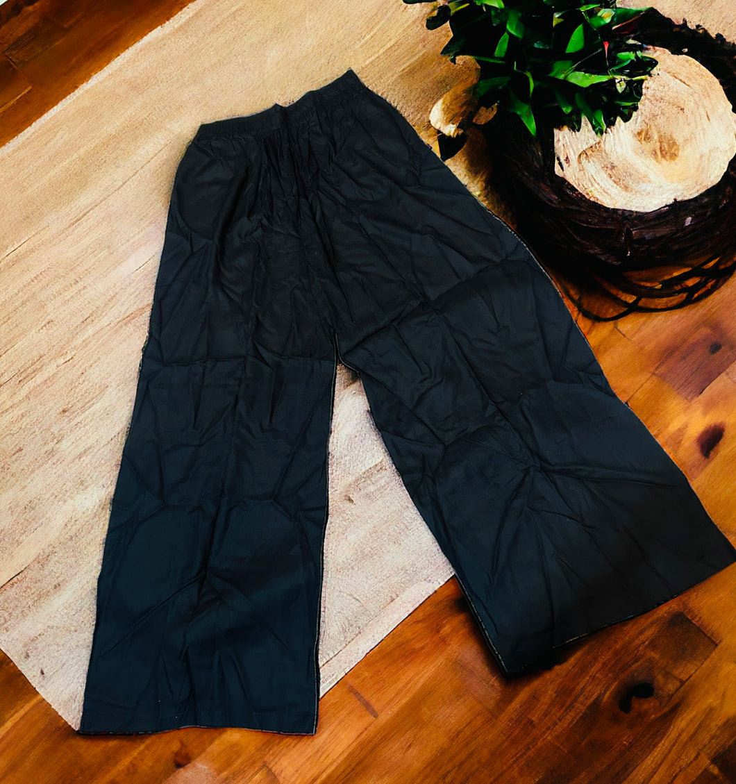 Plain black rayon Palazzo with elastic fit till 40 waistband