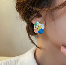 Load image into Gallery viewer, Multicolor Square enamel Stud  Earrings IDW
