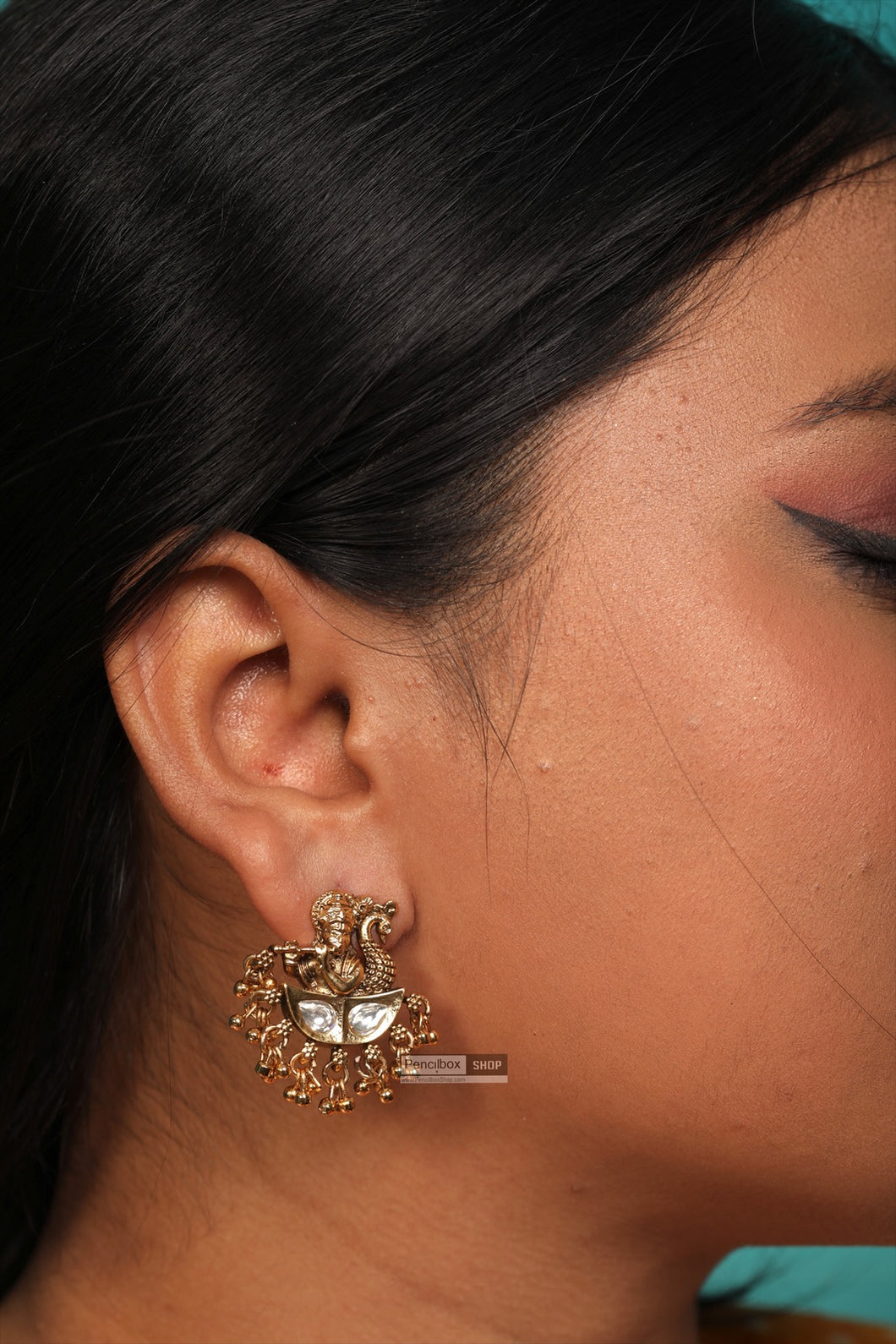 Krishna White Stone Dainty Ethnic Stud Earrings