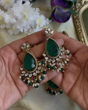 Load image into Gallery viewer, *PRE ORDER* Moissanite Ethnic Ruby green Statement Choker Kundan necklace set
