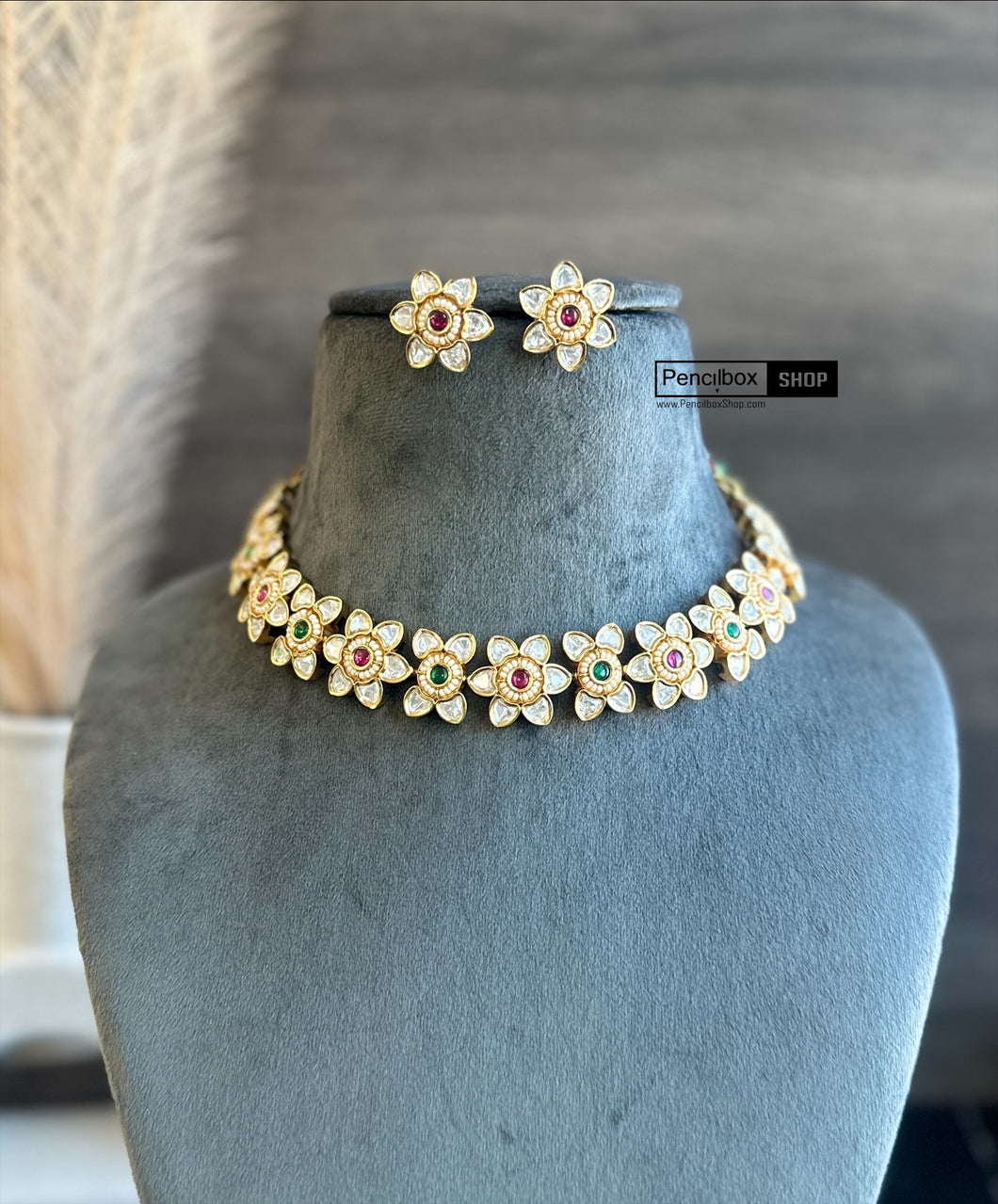 Tayani 22k gold plated flower Simple Dainty necklace set