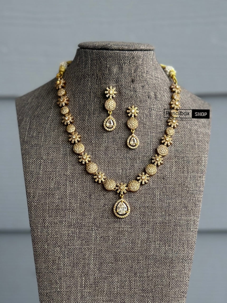 Golden cz dainty Ethnic Necklace set  temple jewelry
