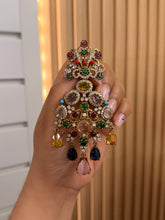 Load image into Gallery viewer, Stone Statement Designer Sabya inspired Stone Heritage Cz earrings
