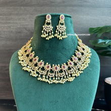Load image into Gallery viewer, Multiple Colors-Golden guttapusalu cz Ethnic Necklace set temple jewelry
