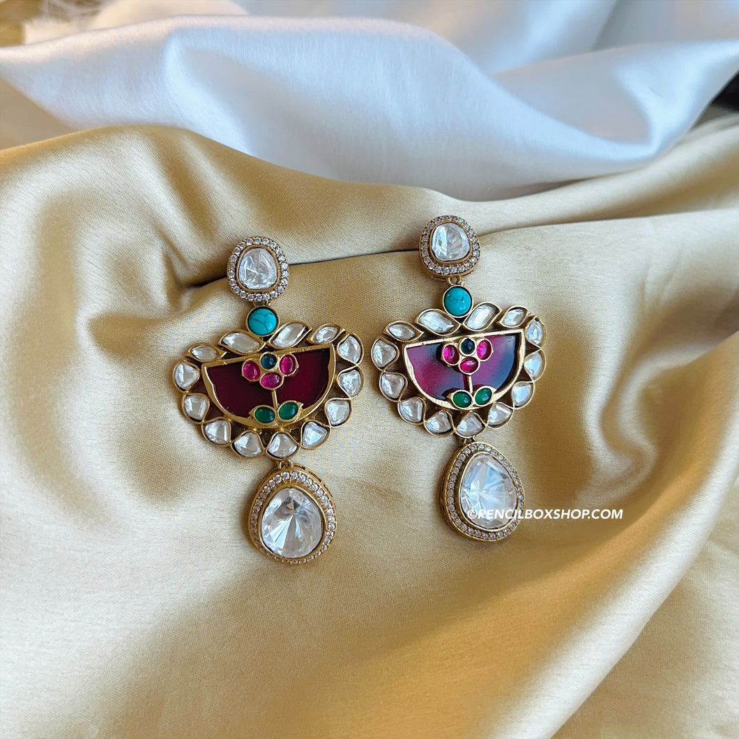 Inlay Multicolor work Premium moissanite Hanging Earrings