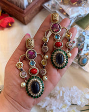 Load image into Gallery viewer, Drop Stone Statement Designer Sabya inspired Stone Heritage Cz earrings
