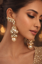 Load image into Gallery viewer, Premium Tayani 22k Gold Plated Drop Jhumka Dangling Earrings Earcuff
